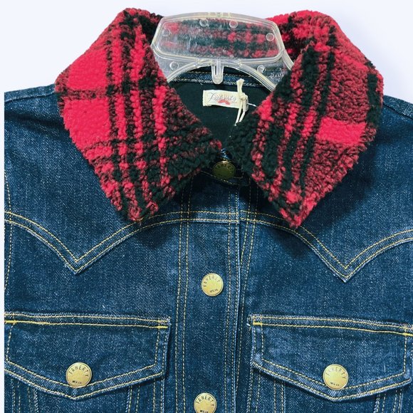 Faherty Women's Size XS Andie Denim Trucker Red Buffalo Sherpa Collar Cuffs NWT - Picture 10 of 12